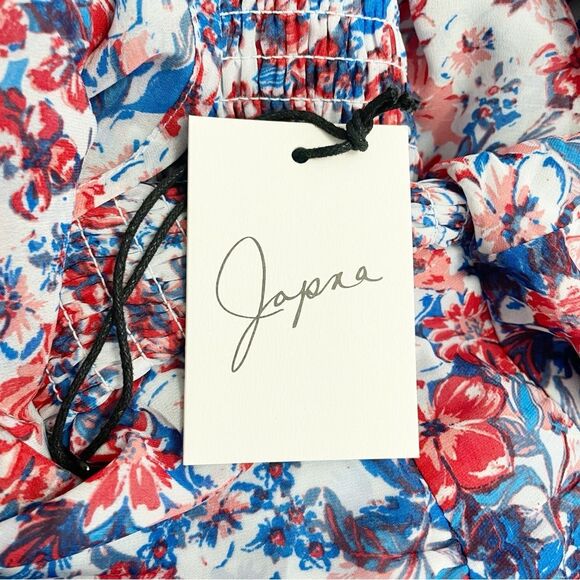 NWT Japna Americana Floral Ruffled Flutter Sleeve Mini Dress Red Blue Size Large - Picture 8 of 12